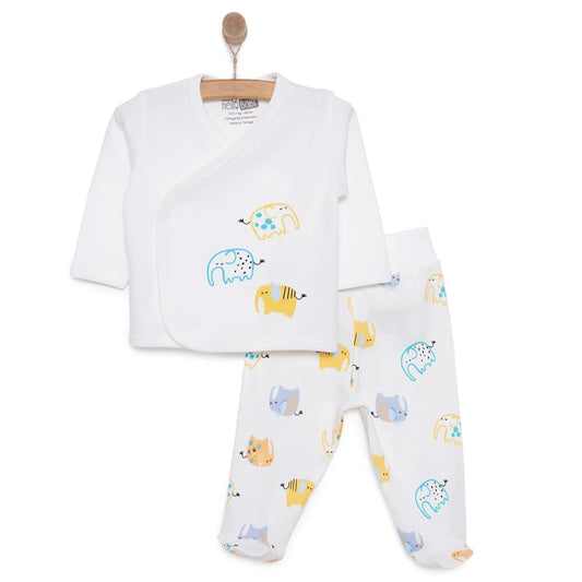 HelloBaby Unisex Wrapover Top-Footed Bottom - Ecru