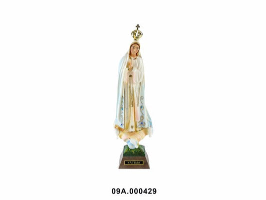 IMAGE OF OUR LADY FATIMA GLASS EYES EMBROIDERED GOLD 26CM
