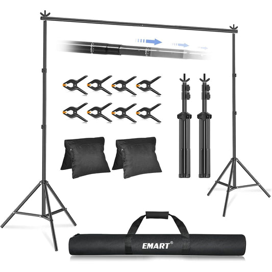 EMART 2x3m Backdrop Stand Kit with Clamps, Sandbags & Carry Bag – Black
