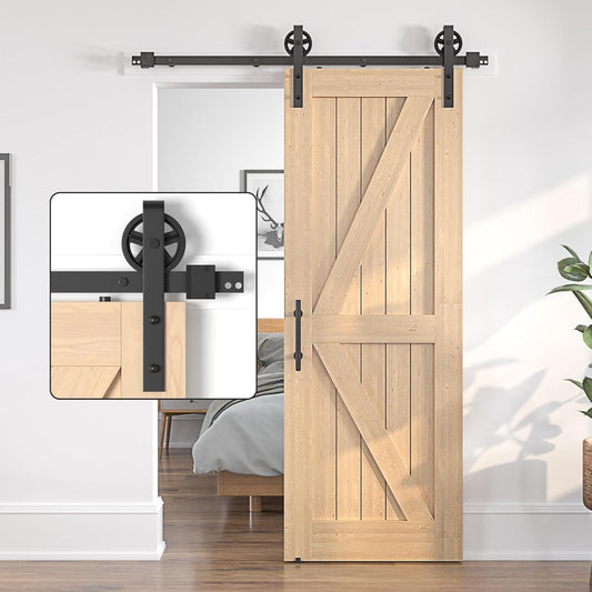 Sliding Barn Door Kit 4FT, 122cm Heavy Duty Large Wheel Black Track SANKEYTEW