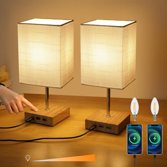 Touch Table Lamps 2-Pack with USB C Dimmable Bedside Lights White Lightsjoy