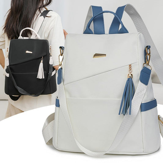 Oxford Cloth Stitching Women'S Backpack Anti-Theft Back Zipper Girls Schoolbag Casual Travel Double Shoulder Backpack