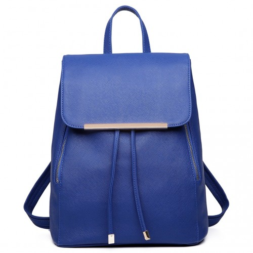 BPM2427 - Miss Lulu Stylish Faux Leather Backpack Secure Daypack with Magnetic Snap Closure Fashionable PU Leather Travel Bag - Navy