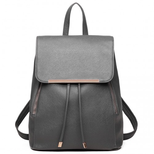 BPM2427 - Miss Lulu Stylish Faux Leather Backpack Secure Daypack with Magnetic Snap Closure Fashionable PU Leather Travel Bag - Grey