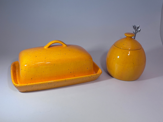 Stoneware Butter Dish with Sugar Bowl Set