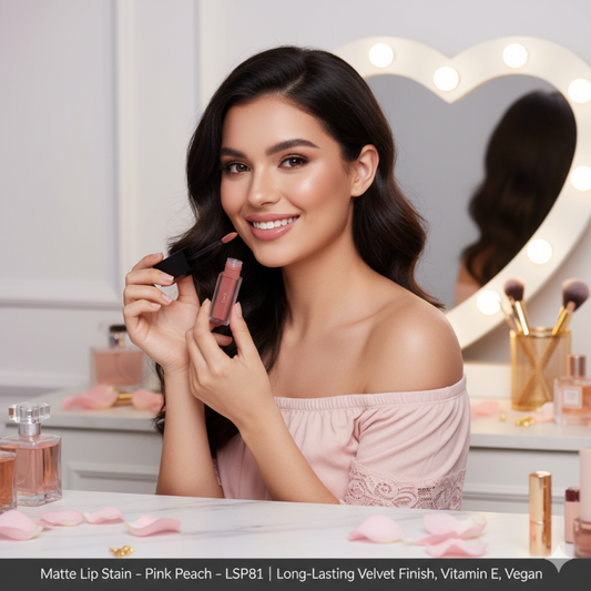 Matte Lip Stain – Pink Peach – LSP81 | Long-Lasting Velvet Finish, Vitamin E, Vegan