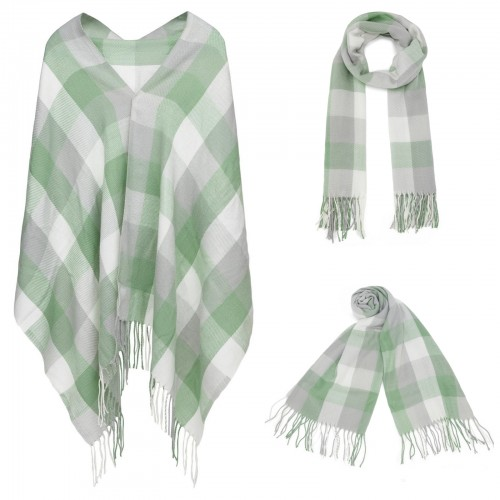 SFN4402 - Elegant Color Block Scarf with Fringe Detailing – Versatile Oversized Design - Light Green
