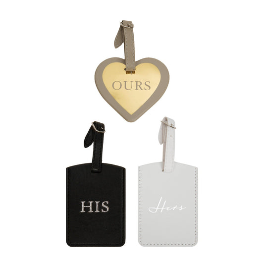Set Of 3 Leatherette His Hers and Ours Luggage Tags