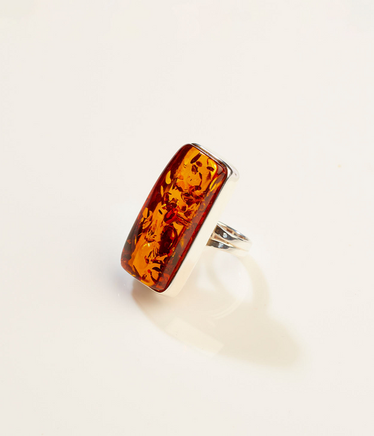 OOAK Cognac Horizon Amber Adjustable Ring (SIZE N-T)