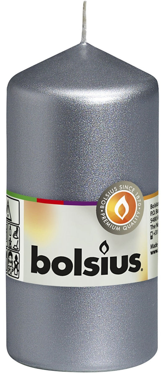 Silver Bolsius Pillar candle (120mm x 58mm)
