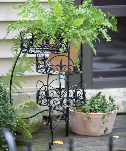 3-Tier Folding Classic Finial Plant Stand Black