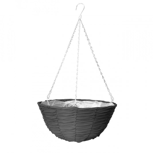 14 inch Faux Rattan Hanging Basket Black