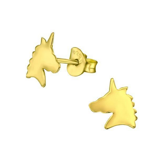 14 K Gold Plated Children's Silver Unicorn Stud Earrings