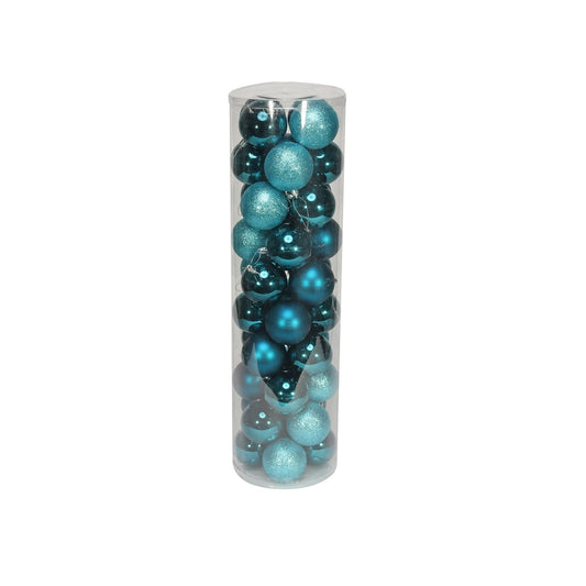 48 Turquoise Baubles in Matt Shiny & Glitter Finish (8cm)
