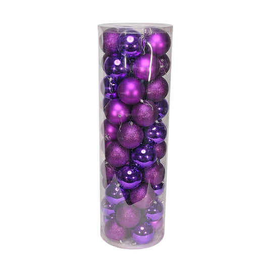 48 Purple Baubles in Matt Shiny & Glitter Finish (10cm)
