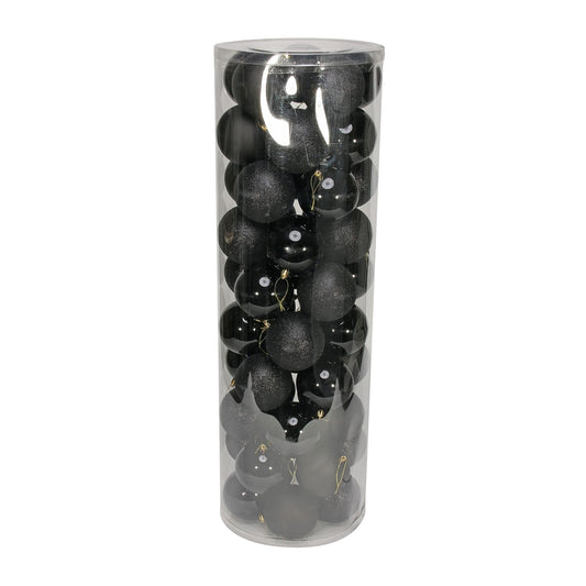 48 Black Baubles in Matt Shiny & Glitter Finish (10cm)