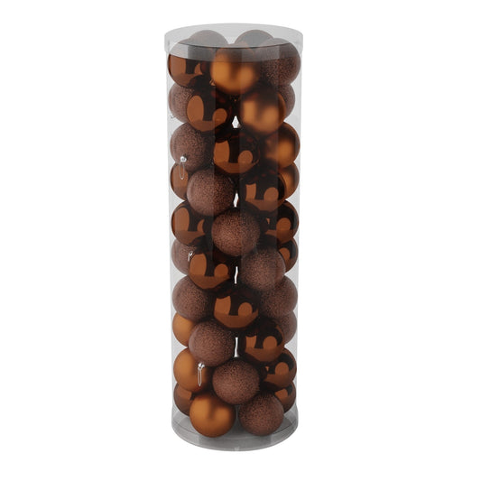 48 Brown Baubles in Matt Shiny & Glitter Finish (10cm)