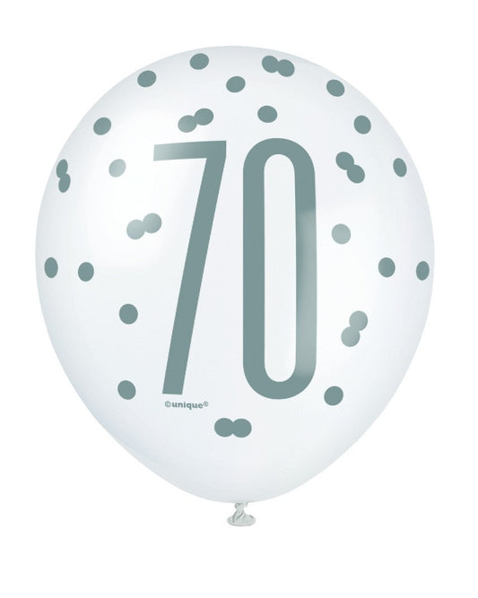 Assorted All Over Print Pink and Silver 70th Latex Balloon