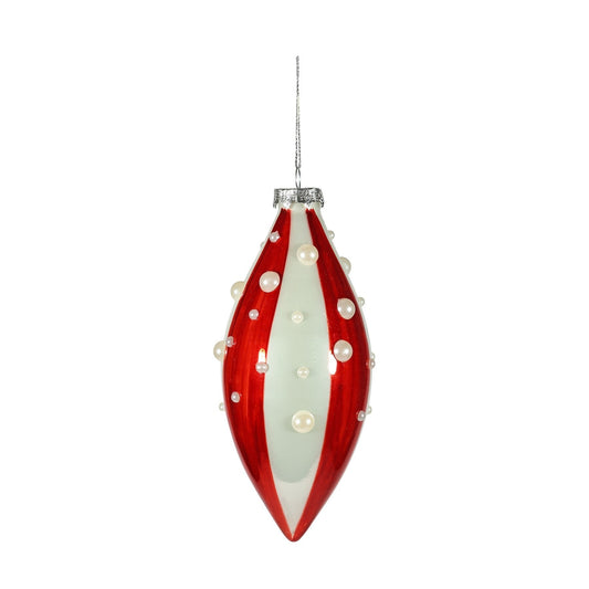 Candyland Teardrop Glass Bauble (16cm Red/White)