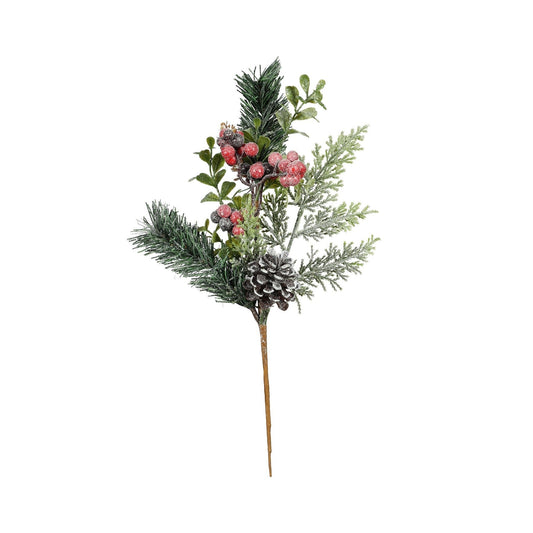 Foliage Red Berry & Cone Pick (H38cm)