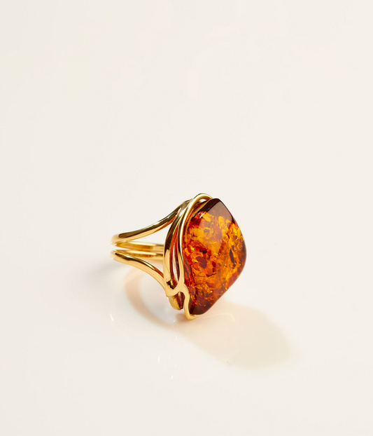 OOAK Ember Rose Amber Adjustable Ring (SIZE N-T)