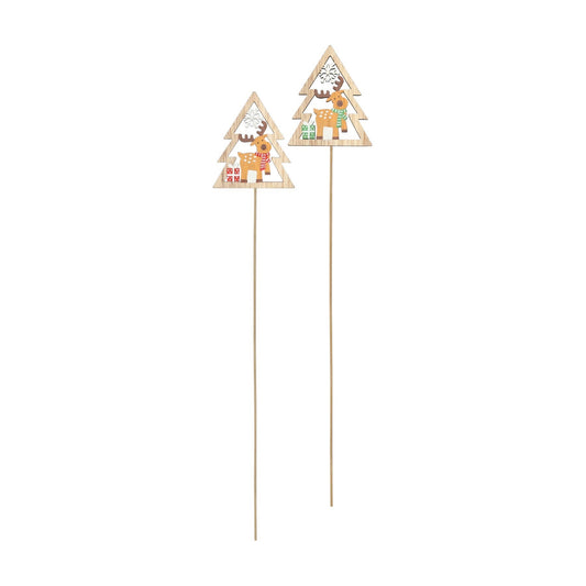 Christmas Tree & Reindeer Wooden Pick (pack of 10)