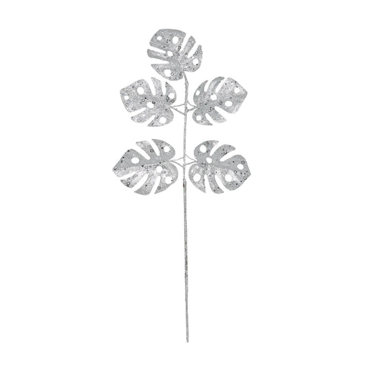 Silver Glitter monstera Leaf Spray