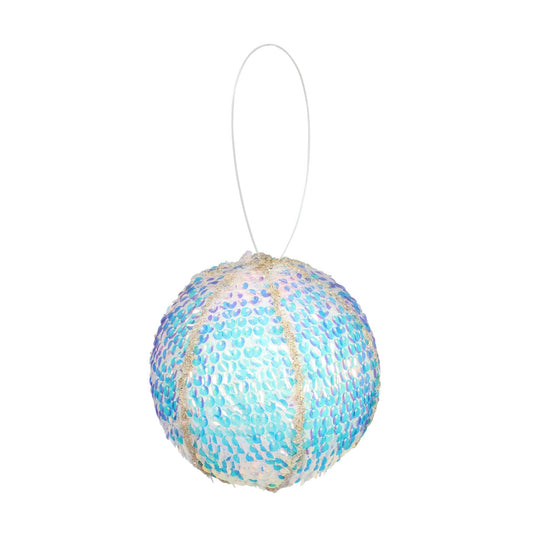 Iridescent Blue Sequin Covered Bauble (12cm)