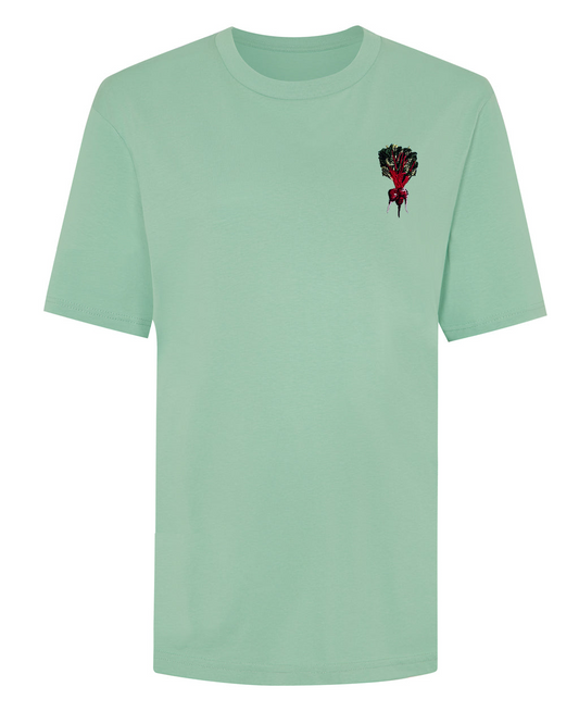 Beetroot Embroidered Organic Cotton T-Shirt Green