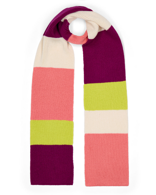 Ribbed Colour Block Wool & Cashmere Scarf Purple & Yellow