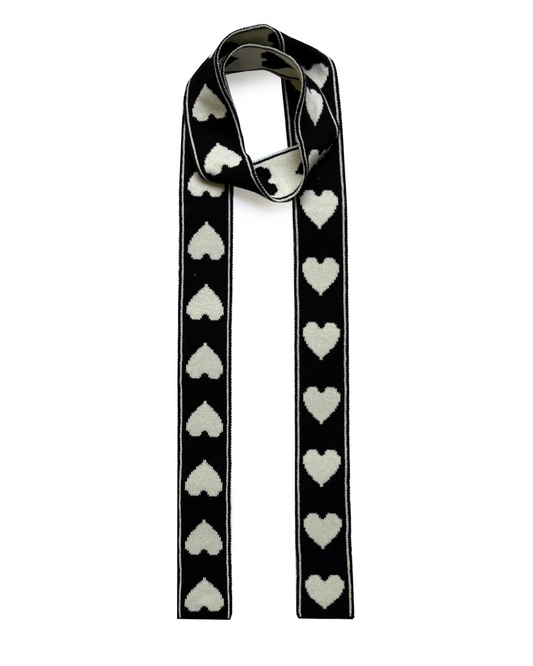Heart Wool & Cashmere Thin Scarf Black & White