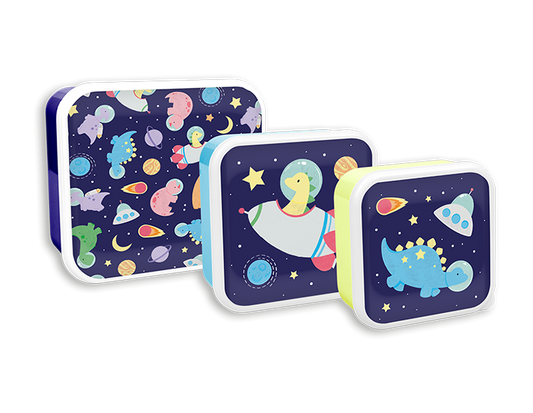 Pack of 3 Boys Printed Food Boxes (Space & Construction Assorted)