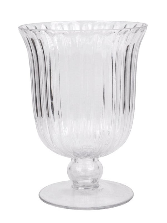 Clear Rochelle Fluted Stemmed Hurricane Glass Vase (21cm)