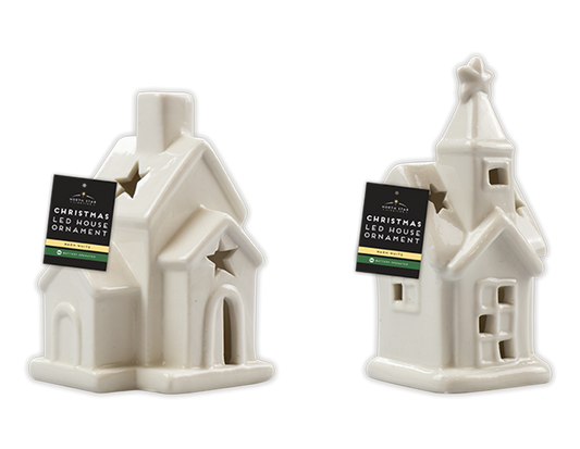 Ceramic LED House Ornament (Assorted)