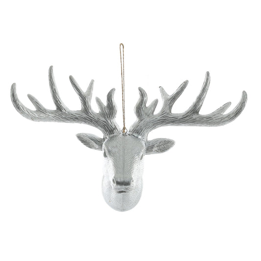 Metallic Reindeer Head Hanging Decoration - Silver (30cm)