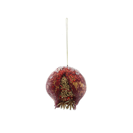 Beaded Pomegranate Hanging Decoration - Burgundy (8cm)