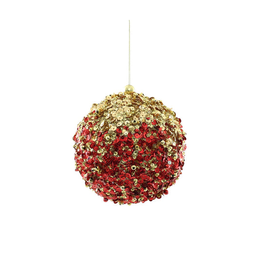 Sequin Encrusted Hanging Decoration - Red & Gold (12cm)