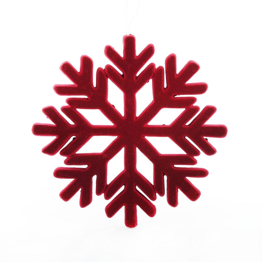 Flocked Snowflake Hanging Decoration - Burgundy (22cm)