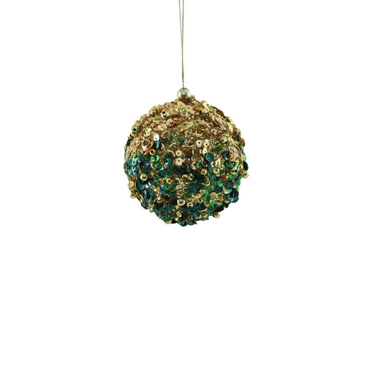 Small Bead Encrusted Bauble - Gold & Green