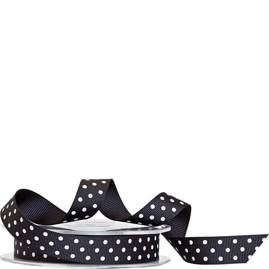 Black with White Polka Dot Ribbon 15mm