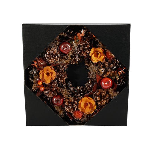 Autumn Wreath with Flowers Apples & Cones (30cm)