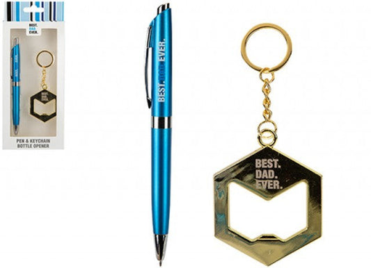 Silver Best Dad Ever Pen & Keyring Set