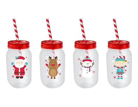 Christmas Mason Drinking Jar & Straw (500ml)