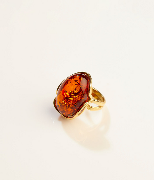 OOAK Floralight Amber Adjustable Ring (SIZE L-Q)