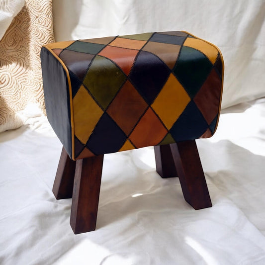 47CM LEATHER STOOL Harlequin diamond pattern