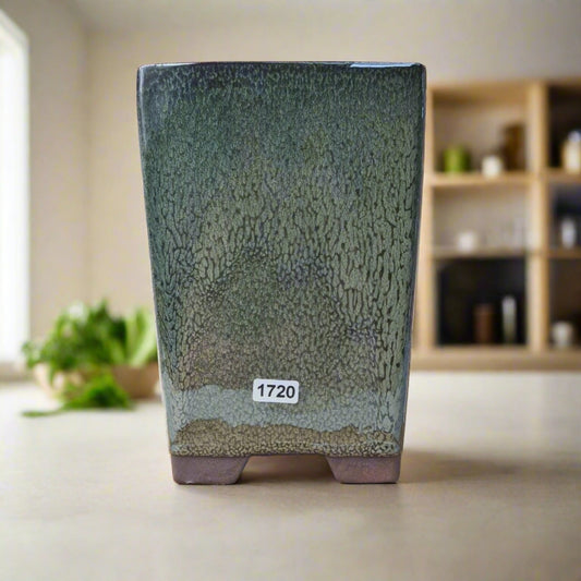 13cm Glazed Bonsai Pot | Cascade | 13cm x 19cm | Green | Luxury Home Accessories | Heulog Glow