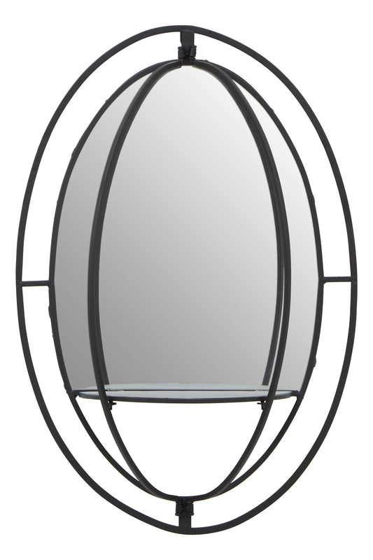 Avento Oval Shelved Black Wall Mirror