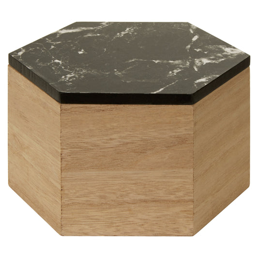 Mimo Black Marble Effect Hexagonal Trinket Box