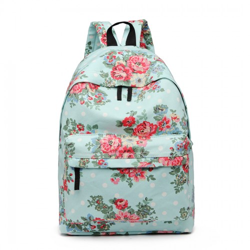 E1401F - Miss Lulu Large Backpack Flower Polka Dot - Light Blue