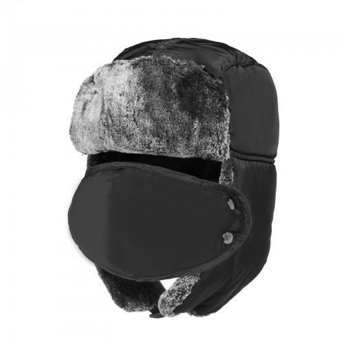 CAP-5 - Unisex 3-in-1 Thermal Faux Fur Lined Trapper Hat - Black